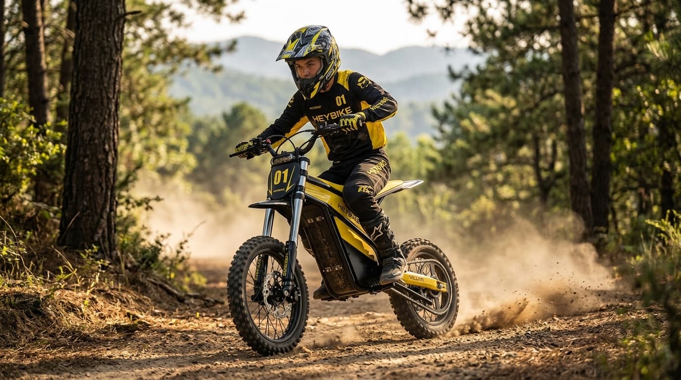 Heybike Villain electric dirt bike off-road trail riding adventure