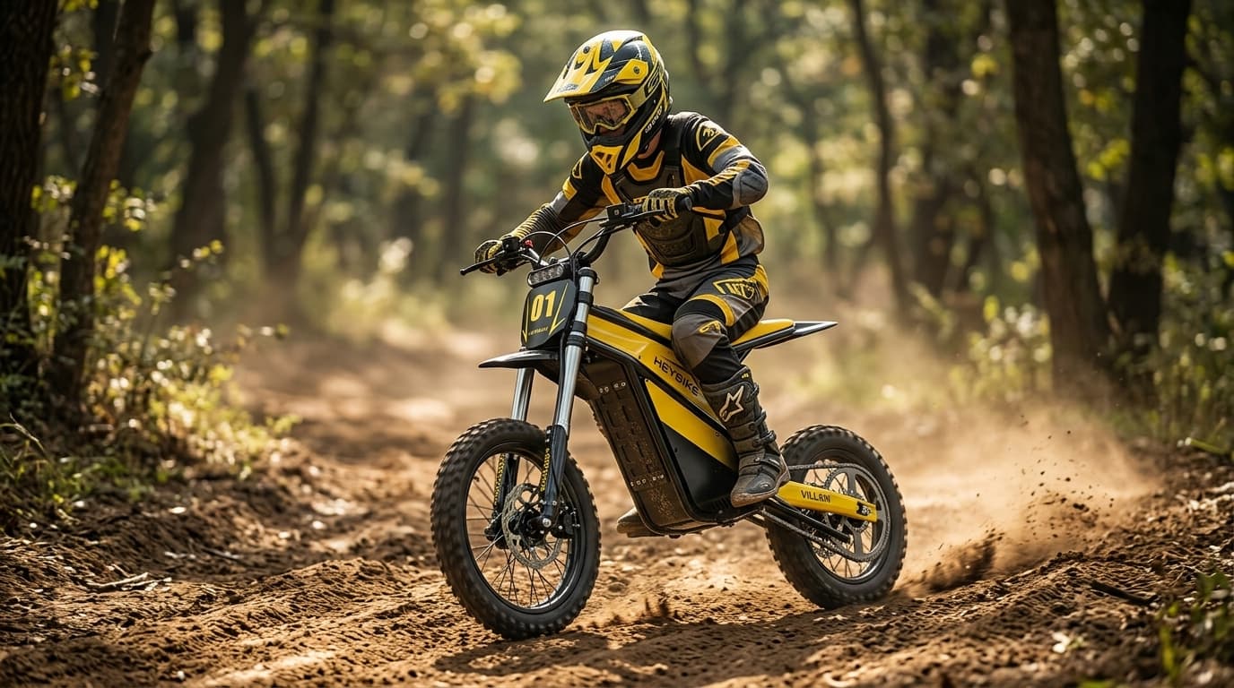 Teenager riding the Heybike Villain electric dirt bike