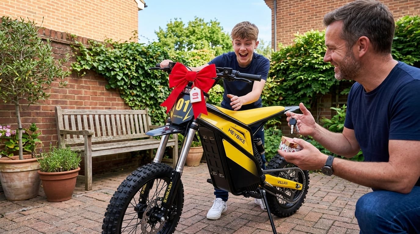 Father giving Heybike Villain as gift to son - perfect father-son bonding